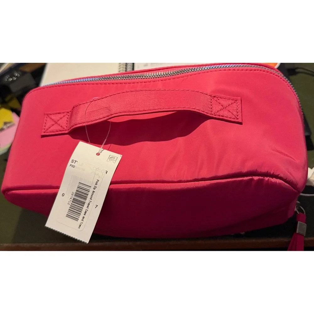 Pink Zip Around Travel Case Women OS Pink NEW Satin Finish Organizer